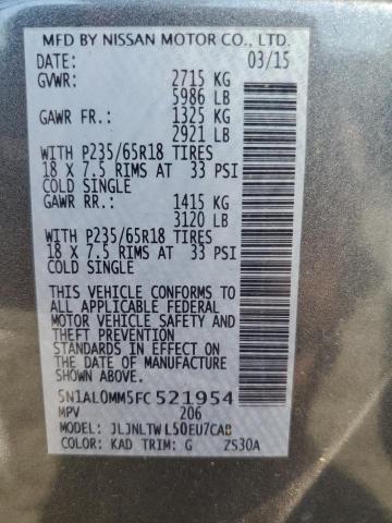 5N1AL0MM5FC521954 - 2015 INFINITI QX60 GRAY photo 12