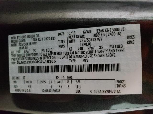 5LMCJ3D93KUL16355 - 2019 LINCOLN MKC RESERVE Gri fotoğraf 12