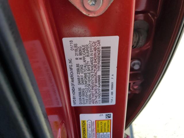 1HGCV1F14JA098466 - 2018 HONDA ACCORD LX Қызыл фото 12
