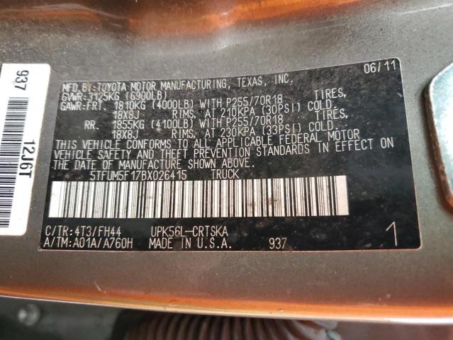 5TFUM5F17BX026415 - 2011 TOYOTA TUNDRA DOUBLE CAB SR5 BROWN photo 12