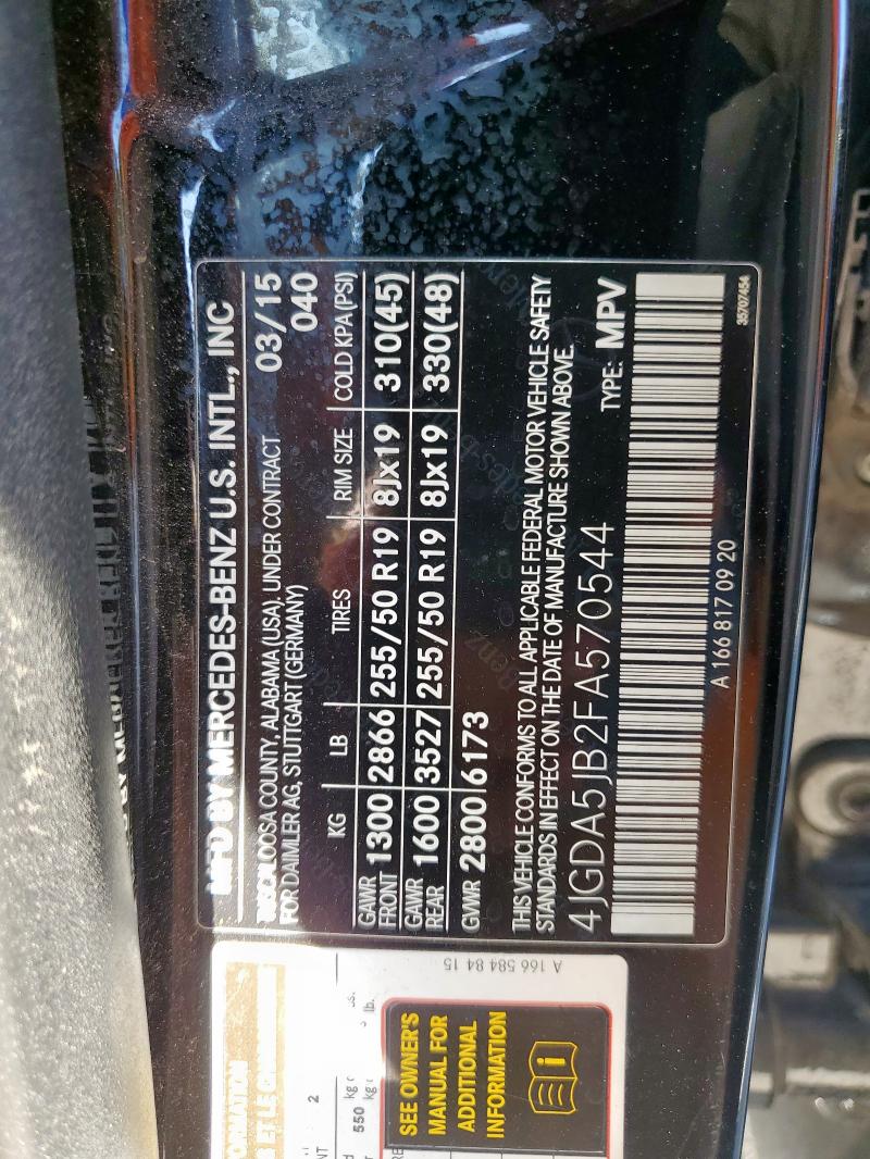 4JGDA5JB2FA570544 - 2015 MERCEDES-BENZ ML 350 BLACK photo 13