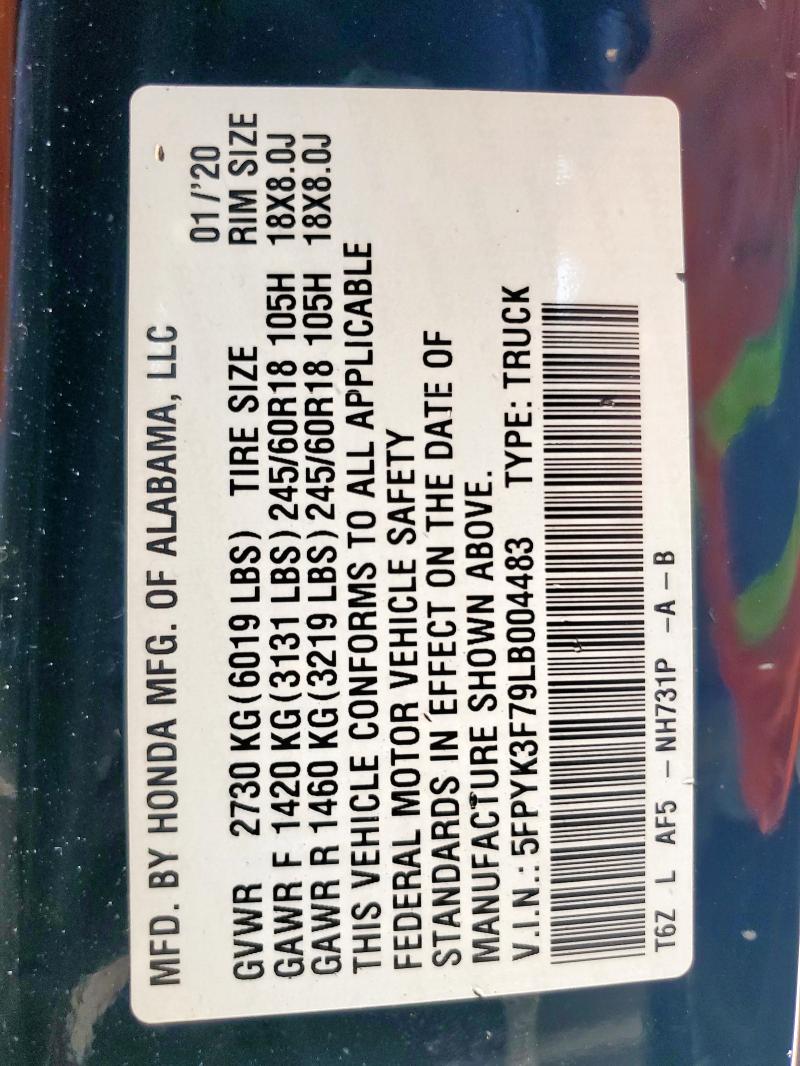 5FPYK3F79LB004483 - 2020 HONDA RIDGELINE RTL 黑色 照片 14