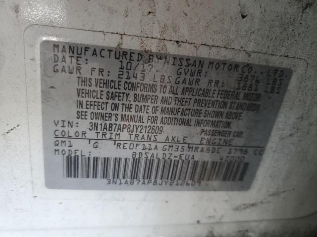 3N1AB7AP8JY212609 - 2018 NISSAN SENTRA S თეთრი ფოტო 13