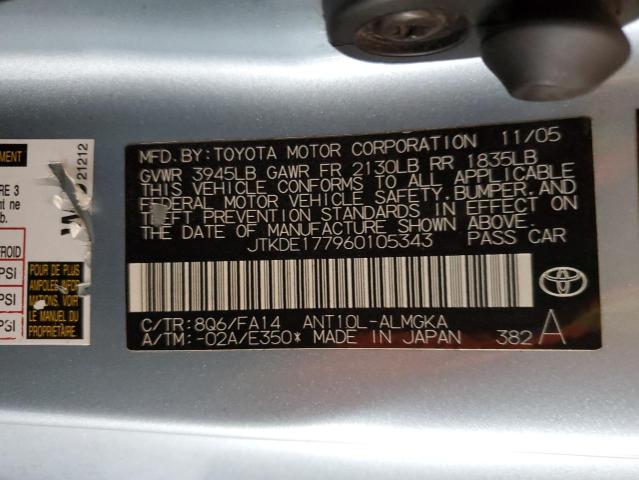 JTKDE177960105343 - 2006 TOYOTA SCION TC 蓝色 照片 12
