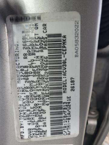 4T1BE32K54U299666 - 2004 TOYOTA CAMRY LE SILVER photo 12