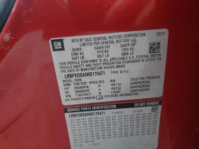 LRBFXDSA8HD178471 - 2017 BUICK ENVISION ESSENCE წითელი ფოტო 13