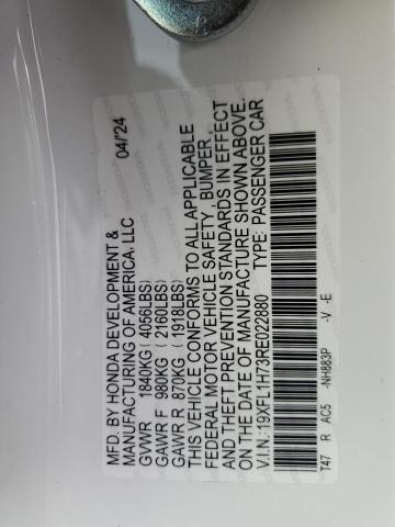 19XFL1H73RE022880 - 2024 HONDA CIVIC EXL თეთრი ფოტო 12