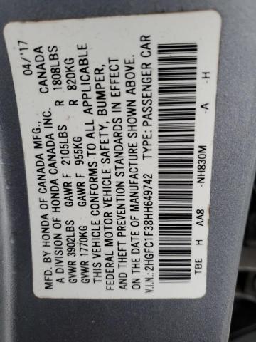 2HGFC1F38HH649742 - 2017 HONDA CIVIC EX SILVER photo 13