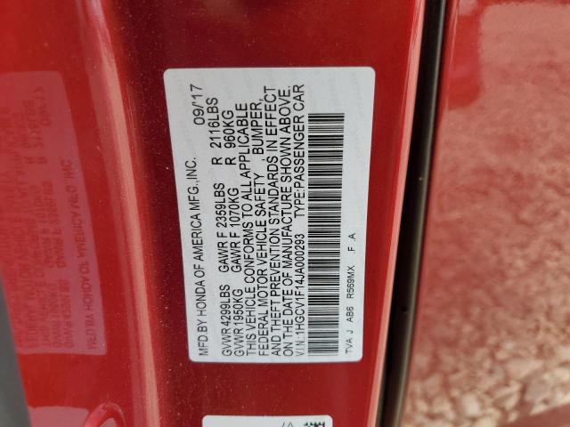 1HGCV1F14JA000293 - 2018 HONDA ACCORD LX Bordo foto 12