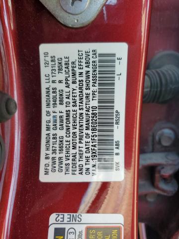 19XFA1F51BE025810 - 2011 HONDA CIVIC LX MAROON photo 12