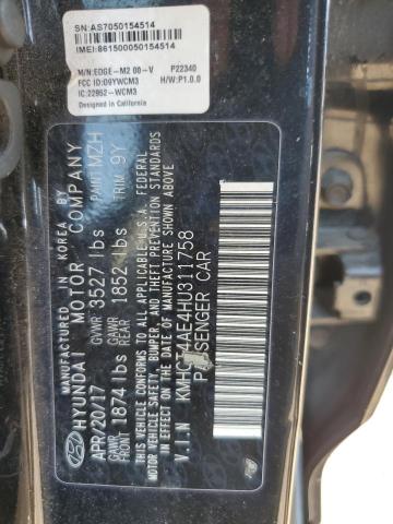 KMHCT4AE4HU311758 - 2017 HYUNDAI ACCENT SE BLACK photo 12