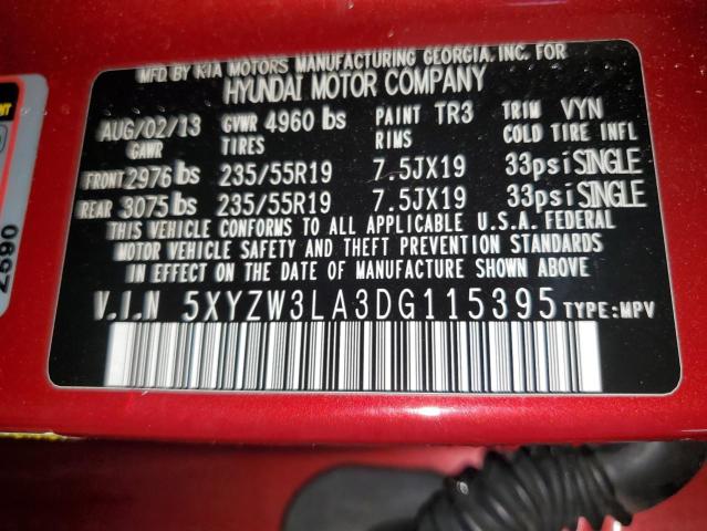 5XYZW3LA3DG115395 - 2013 HYUNDAI SANTA FE S BURGUNDY photo 13