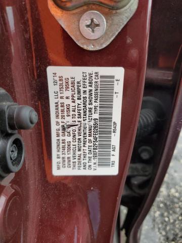 19XFB2F54FE026569 - 2015 HONDA CIVIC LX BURGUNDY photo 12