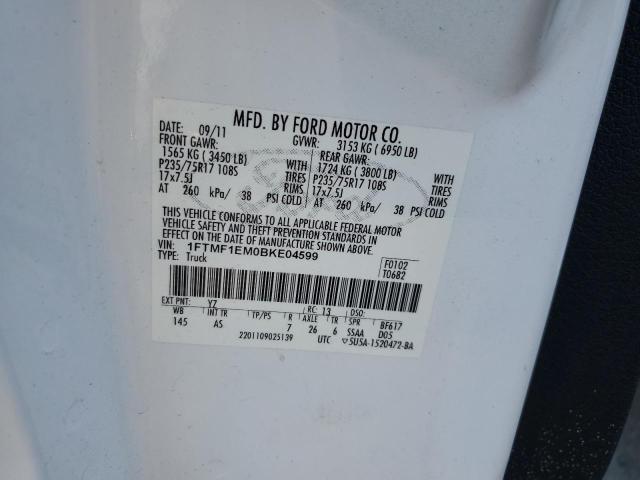 1FTMF1EM0BKE04599 - 2011 FORD F150 WHITE photo 13