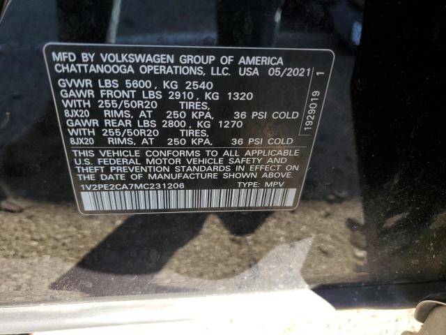 1V2PE2CA7MC231206 - 2021 VOLKSWAGEN ATLAS CROS SE შავი ფოტო 12