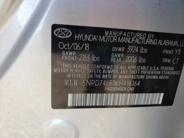 5NPD74LF1KH416164 - 2019 HYUNDAI ELANTRA SE SILVER photo 12