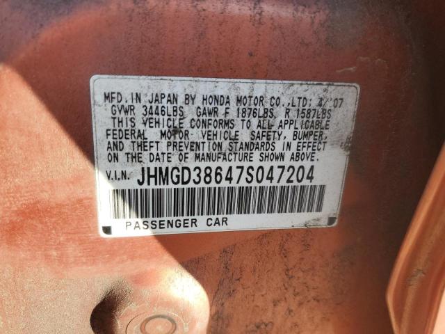 JHMGD38647S047204 - 2007 HONDA FIT S ORANGE photo 12