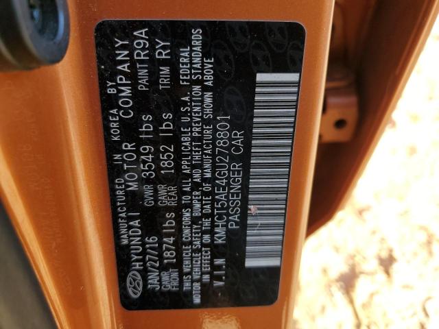 KMHCT5AE4GU278801 - 2016 HYUNDAI ACCENT SE ORANGE photo 12