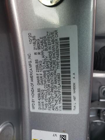 1HGCV1F11LA153653 - 2020 HONDA ACCORD LX SILVER photo 12