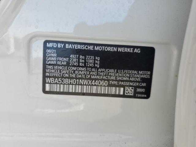 WBA53BH01NWX44060 - 2022 BMW 530 I WHITE photo 12