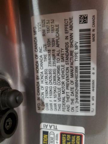 2HKRW2H88NH603896 - 2022 HONDA CR-V EXL SILVER photo 13