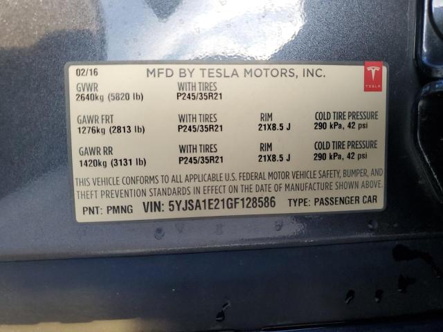 5YJSA1E21GF128586 - 2016 TESLA MODEL S CHARCOAL photo 13
