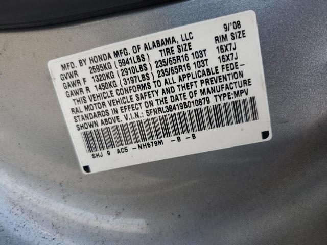 5FNRL38419B010879 - 2009 HONDA ODYSSEY EX SILVER photo 13