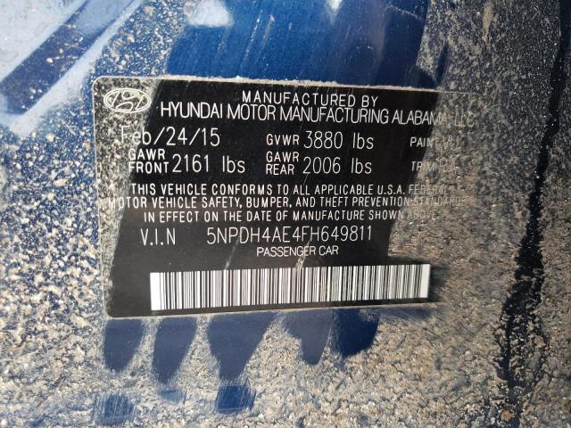 5NPDH4AE4FH649811 - 2015 HYUNDAI ELANTRA SE BLUE photo 12