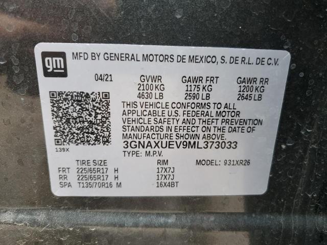 3GNAXUEV9ML373033 - 2021 CHEVROLET EQUINOX LT GRAY photo 14