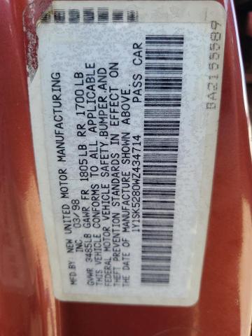 1Y1SK5280WZ434714 - 1998 CHEVROLET GEO PRIZM BASE RED photo 12