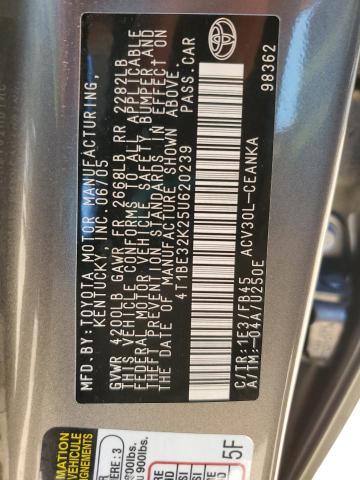 4T1BE32K25U620239 - 2005 TOYOTA CAMRY LE 灰色 照片 12