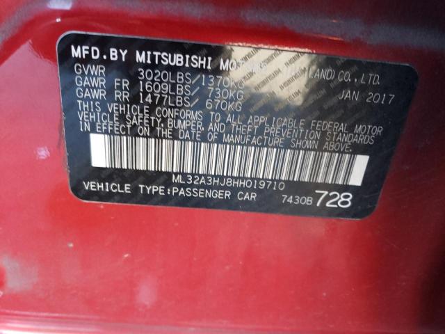 ML32A3HJ8HH019710 - 2017 MITSUBISHI MIRAGE ES RED photo 12