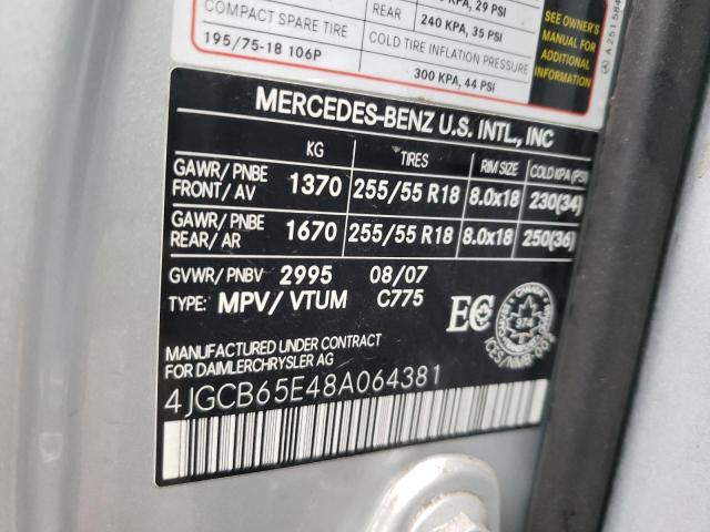 4JGCB65E48A064381 - 2008 MERCEDES-BENZ R 350 SILVER photo 13