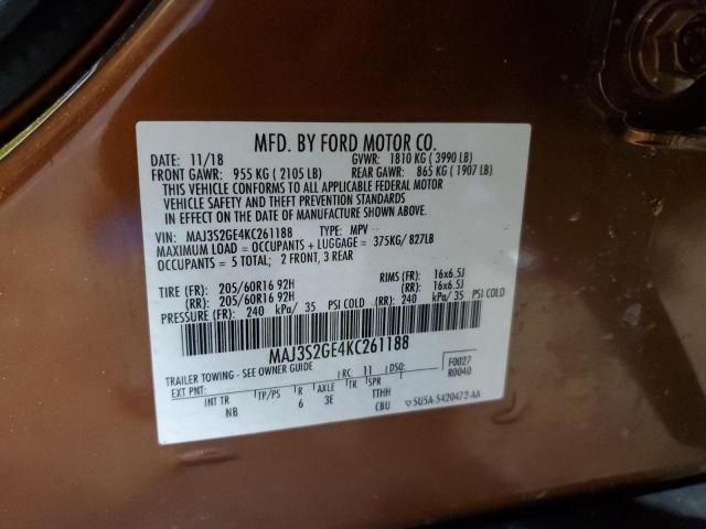 MAJ3S2GE4KC261188 - 2019 FORD ECOSPORT SE Коричневый фото 14