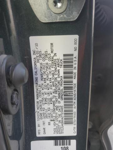 5TEJU4GNXAZ723485 - 2010 TOYOTA TACOMA DOUBLE CAB PRERUNNER GREEN photo 12