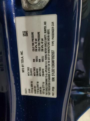5YJ3E1EB6MF992697 - 2021 TESLA MODEL 3 ლურჯი ფოტო 12