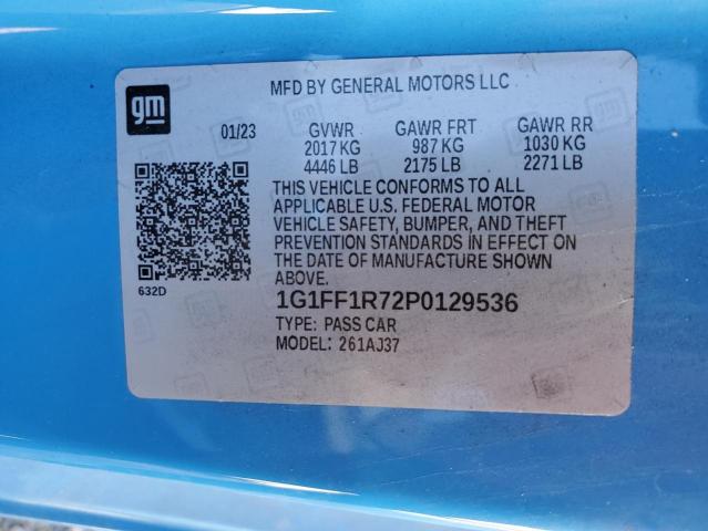 1G1FF1R72P0129536 - 2023 CHEVROLET CAMARO LT1 BLUE photo 12