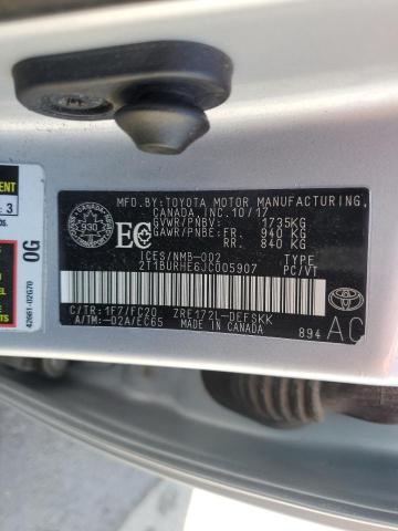 2T1BURHE6JC005907 - 2018 TOYOTA COROLLA L 灰色 照片 13