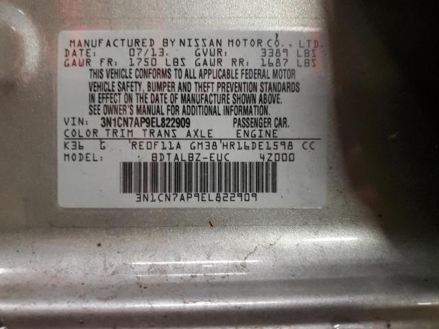 3N1CN7AP9EL822909 - 2014 NISSAN VERSA S GRAY photo 12