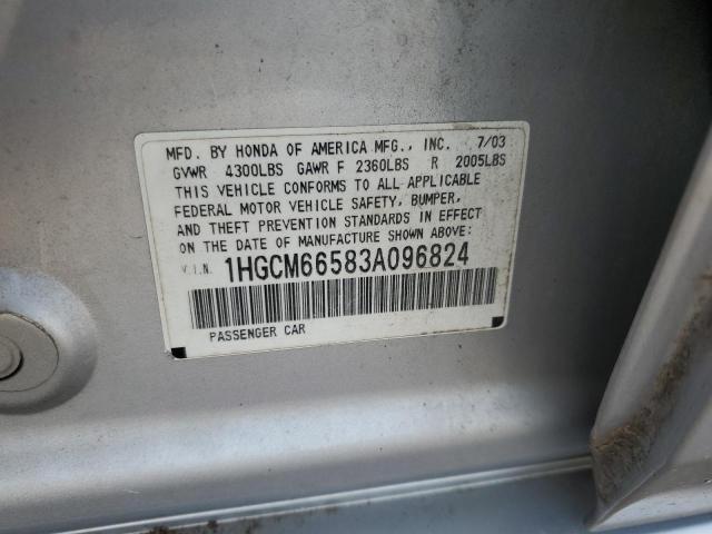 1HGCM66583A096824 - 2003 HONDA ACCORD EX SILVER photo 12