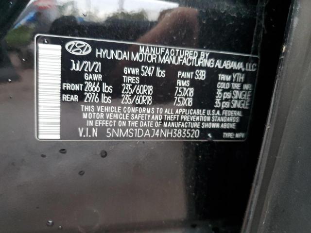 5NMS1DAJ4NH383520 - 2022 HYUNDAI SANTA FE SE BLACK photo 14