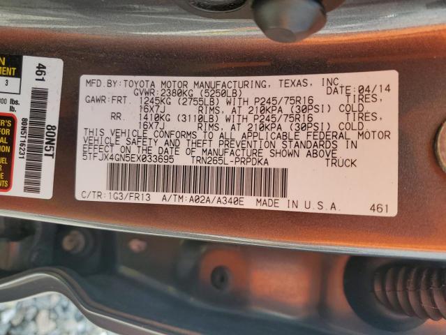 5TFJX4GN5EX033695 - 2014 TOYOTA TACOMA DOUBLE CAB GRAY photo 13