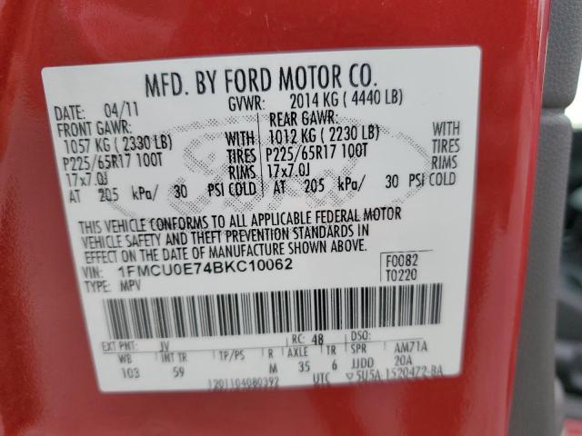 1FMCU0E74BKC10062 - 2011 FORD ESCAPE LIMITED 红色 照片 13