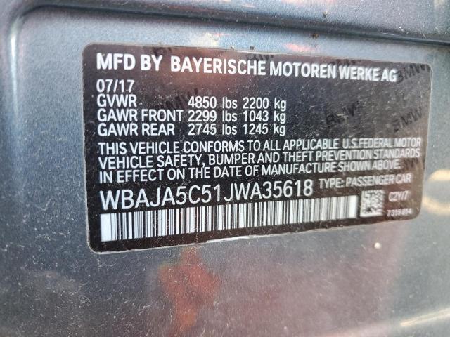 WBAJA5C51JWA35618 - 2018 BMW 530 I GRAY photo 12