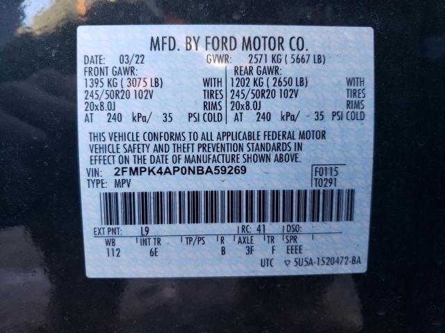 2FMPK4AP0NBA59269 - 2022 FORD EDGE ST BLACK photo 13