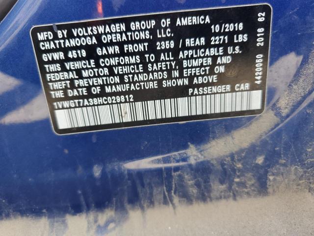 1VWGT7A38HC029812 - 2017 VOLKSWAGEN PASSAT SE BLUE photo 13