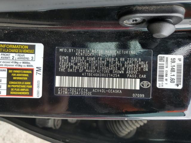 4T1BE46K08U214254 - 2008 TOYOTA CAMRY CE BLACK photo 12