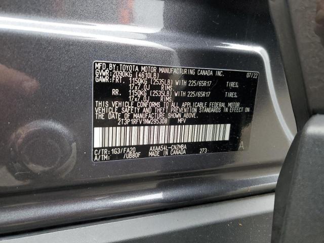 2T3P1RFV1NW295308 - 2022 TOYOTA RAV4 XLE GRAY photo 13