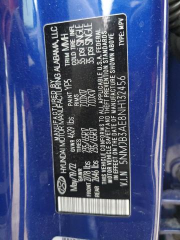 5NMJB3AE8NH132456 - 2022 HYUNDAI TUCSON SEL BLUE photo 12