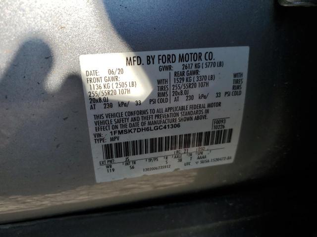 1FMSK7DH6LGC41306 - 2020 FORD EXPLORER XLT Gümüş foto 12